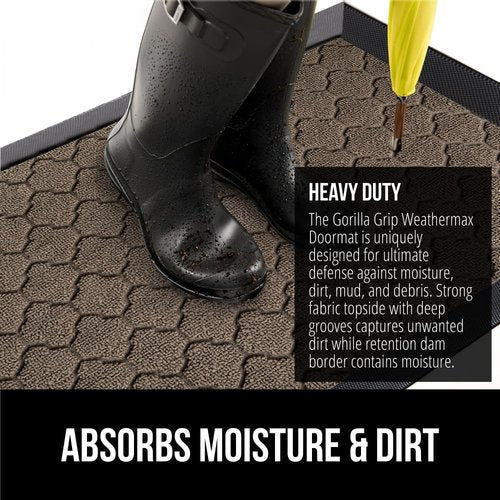 GORILLA GRIP Waterproof All-Season WeatherMAX Doormat - Natural Rubber, Stain & Fade Resistant, 29x17, Latte Quatrefoil