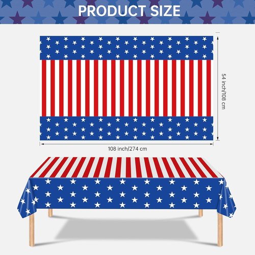 Independence Day Tablecloth - 2 Pack Waterproof Disposable Rectangle Covers | 54x108 in for Patriotic Celebrations