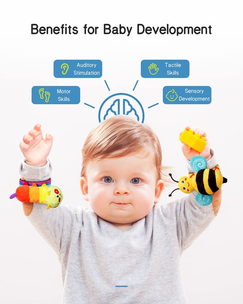 Infinno Baby Wrist Rattle Socks Set - Engaging Foot Finder Toys for Newborns 0-12 Months | Garden Bug Series
