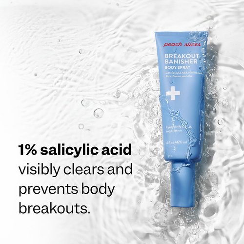 Peach Slices - Breakout Banisher Body Spray (4 oz) - 1% Salicylic Acid, Glycolic Acid - Clear & Prevent Body Breakouts - Niacinamide, Beta-Glucon, Aloe - Vegan, Cruelty Free, Korean Skin Care & Beauty