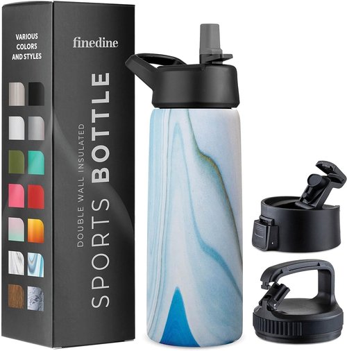 FineDine Stainless Steel Insulated Water Bottle - 25 Oz | Keeps Drinks Hot or Cold - Exquisite Blue Marble