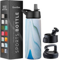FineDine Stainless Steel Insulated Water Bottle - 25 Oz | Keeps Drinks Hot or Cold - Exquisite Blue Marble