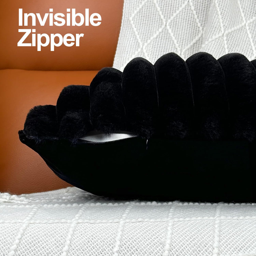 24x24 Throw Pillow Covers Set of 2, Decorative Faux Fur Covers for Bed, Couch Soft Fluffy Pillow Cover with Velvet Back for Living Room, Neutral Home Décor Accent for Sofa - Black