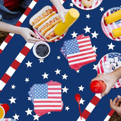 American Flag Tablecloth | 3-Piece Disposable 54 x 108 Inch Stars and Stripes Design for Patriotic Events