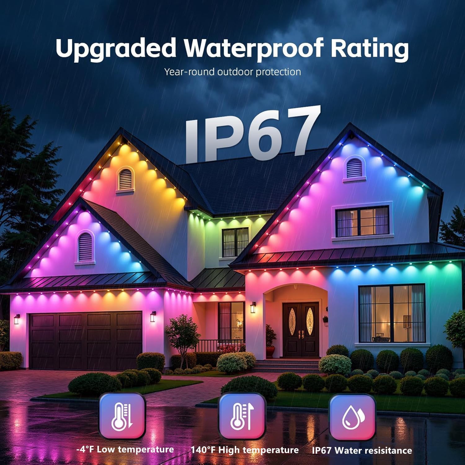 Sxlofty 300FT Permanent Outdoor Lights for House,RGB+IC Smart Outdoor Decor,Scene Modes, App/Remote Control,IP67 Waterproof, for Christmas,Holiday, Daily & Pool Party Decor, House Roof Lighting