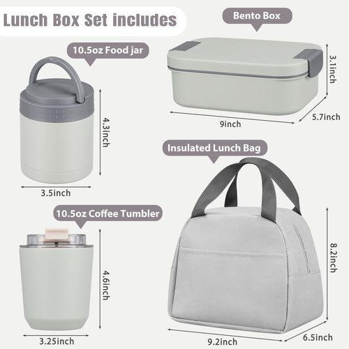 Large Bento Lunch Box Set for Adults Kids Women with 10.5oz Soup Thermo,Coffee Tumblers Men Girls Boys Teenagers Leak-Proof Lunch Food Containers with Lunch Bag