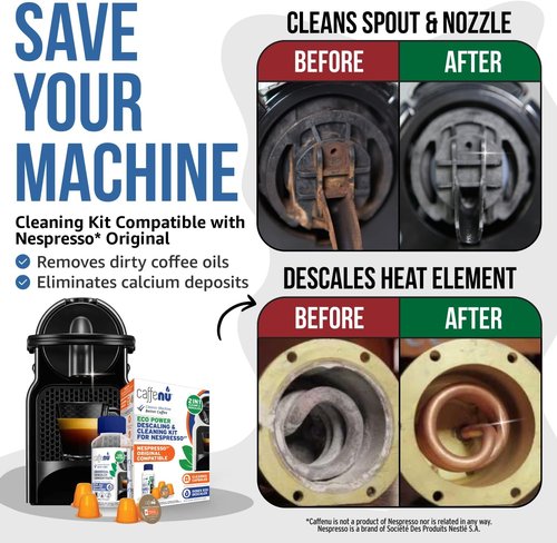 Nespresso Descaling Kit & Cleaning Pods - 2 Use Descaling Solution & 4 Cleaner Pods for Better Tasting Coffee