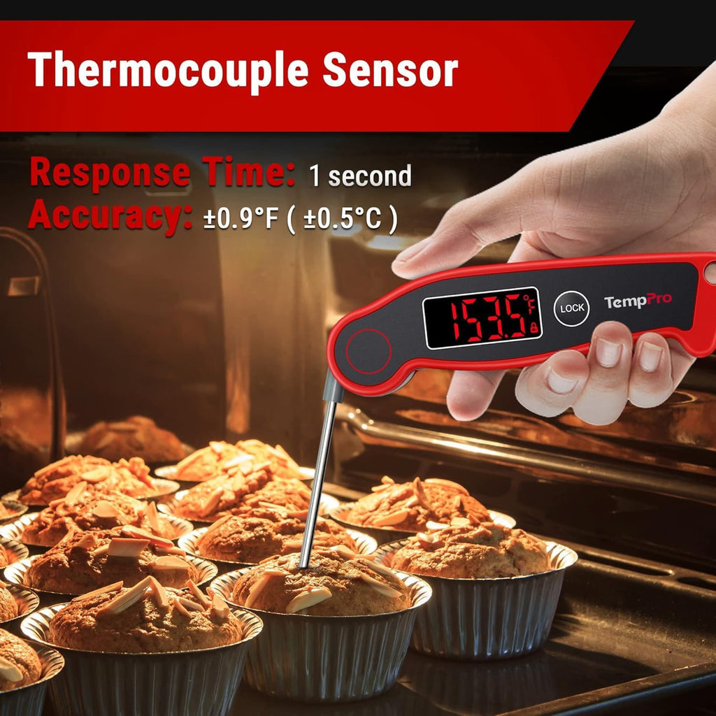 TempPro TP19 Waterproof Digital Meat Thermometer - Instant Read with Backlit Display for Grilling & Cooking