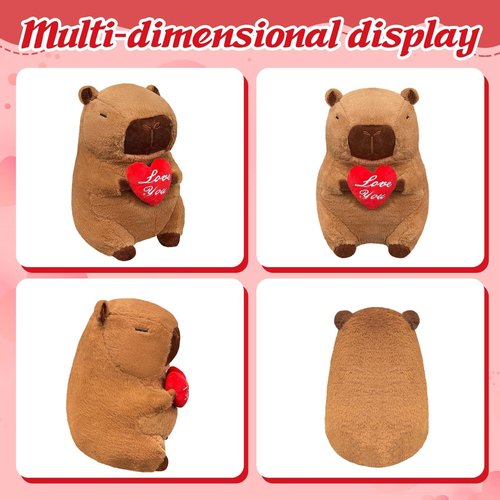 SHINUOER 12 Inch Capybara Plush Cute Capybara Stuffed Animal Kawaii Plush with Red Heart Capybara Gifts Cute Plush Pillow Valentines Day Decorations Valentines Day Gifts for Her