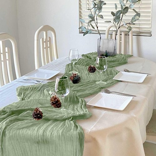 20 Pack Sage Green Cheesecloth Table Runner 35 x 71 Inch Gauze Fabric Boho Christmas Table Runner for Wedding Arch, Rustic Bridal Shower, Baby Shower, Party Decorations, Farmhouse Home Decor