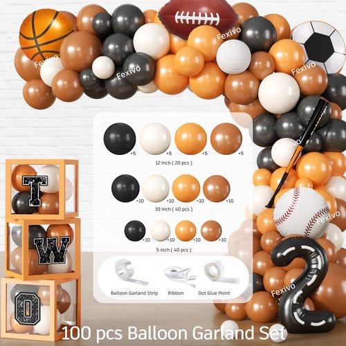 291 PCS Born 2 Ball Birthday Decorations, All-in-One Party Pack with Backdrop, Balloon, Plates and Napkins, for Ball Themed 2nd Birthday Party, Serves 25 Guests