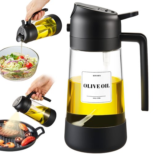 PARACITY Oil Dipenser Bottle with Silicone Bottom, 2 in 1 Olive Oil Sprayer and Dispenser, Oil Spray Bottle 470ML/ 16OZ for Cooking, Kitchen, BBQ, Air Fryer, Salad, Baking(1PC Black)