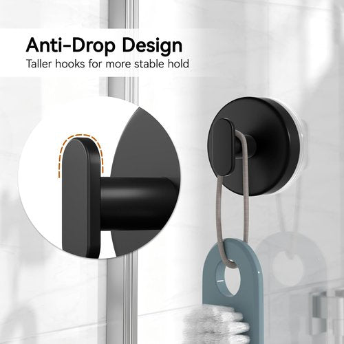 Loofah Towel Hooks by [Brand Name] - Removable Suction Cup Hooks for Bathroom & Kitchen | Black 2 Pack