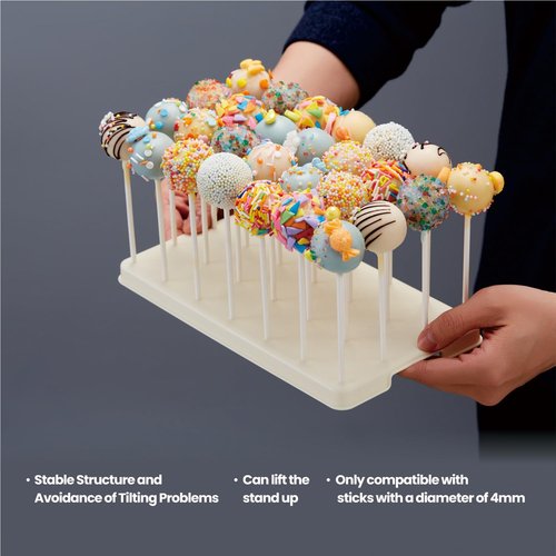 28 Holes Cake Pop Stand for Cake Pops, Lollipop Hold Stand, Cake Pop Display Holder, Candy Pop Holder with 100 Pcs Cake Pop Sticks, 100 Pcs Cake Pop Bags, 100 Pcs Gold Twist Ties(White)