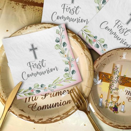 My First Communion Luncheon Napkins - 6.5" x 6.5" (Pack of 40) - Premium Pink Paper Napkins, Perfect for First Holy Communion Celebration Decor