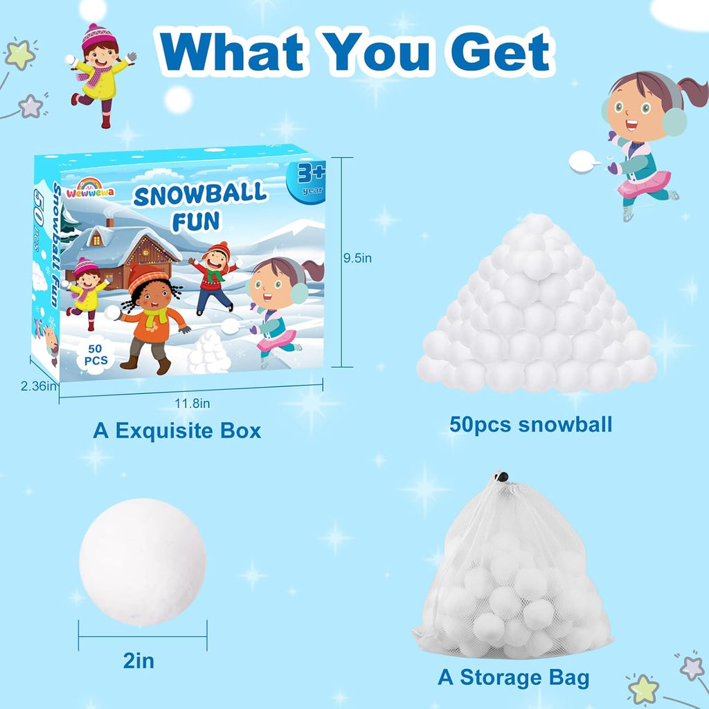 Skiennix 50 Pcs Fake Snowballs Set - Soft Artificial Snow Balls with Drawstring Bag for Indoor/Outdoor Fun