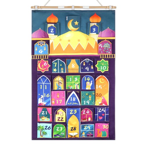 HOWAF Fabric Ramadan Advent Calendar (Countdown to Eid), Mosque Eid Ramadan Countdown Calendar with 30 Pockets for Ramadan Mubarak Home Wall Decoration, Islamic Decor Eid Holiday Advent Calendar Planner Supplies