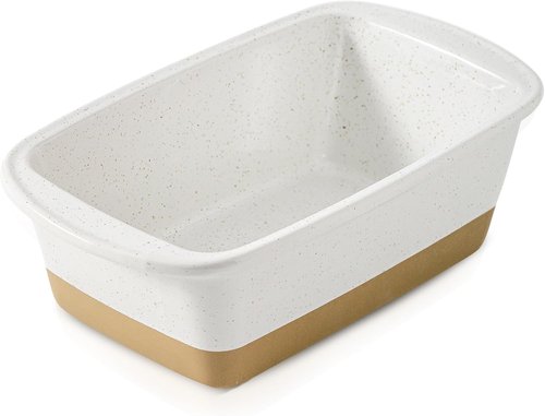 HVH Ceramic Loaf Pan - 9 x 5 Inch Rectangular Bread Baking Dish | Farmhouse Style (White)
