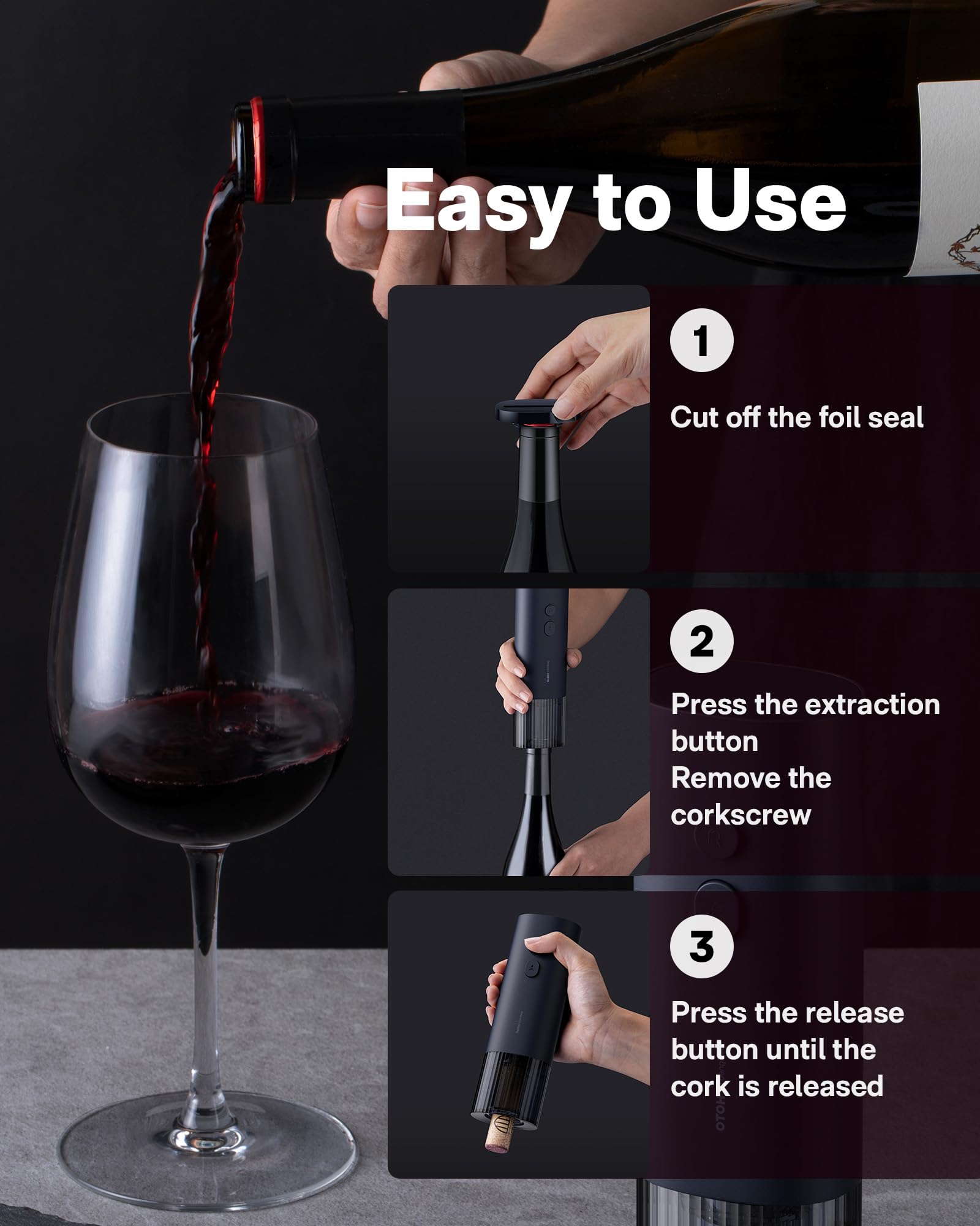 HOTO Electric Wine Opener, Automatic Bottle Opener with Foil Cutter, Uncorks 170+ Bottles, 10s Instant Opening, Battery Operated Corkscrew Wine Opener, Perfect Ideal for Wine Lover Wedding Party Home