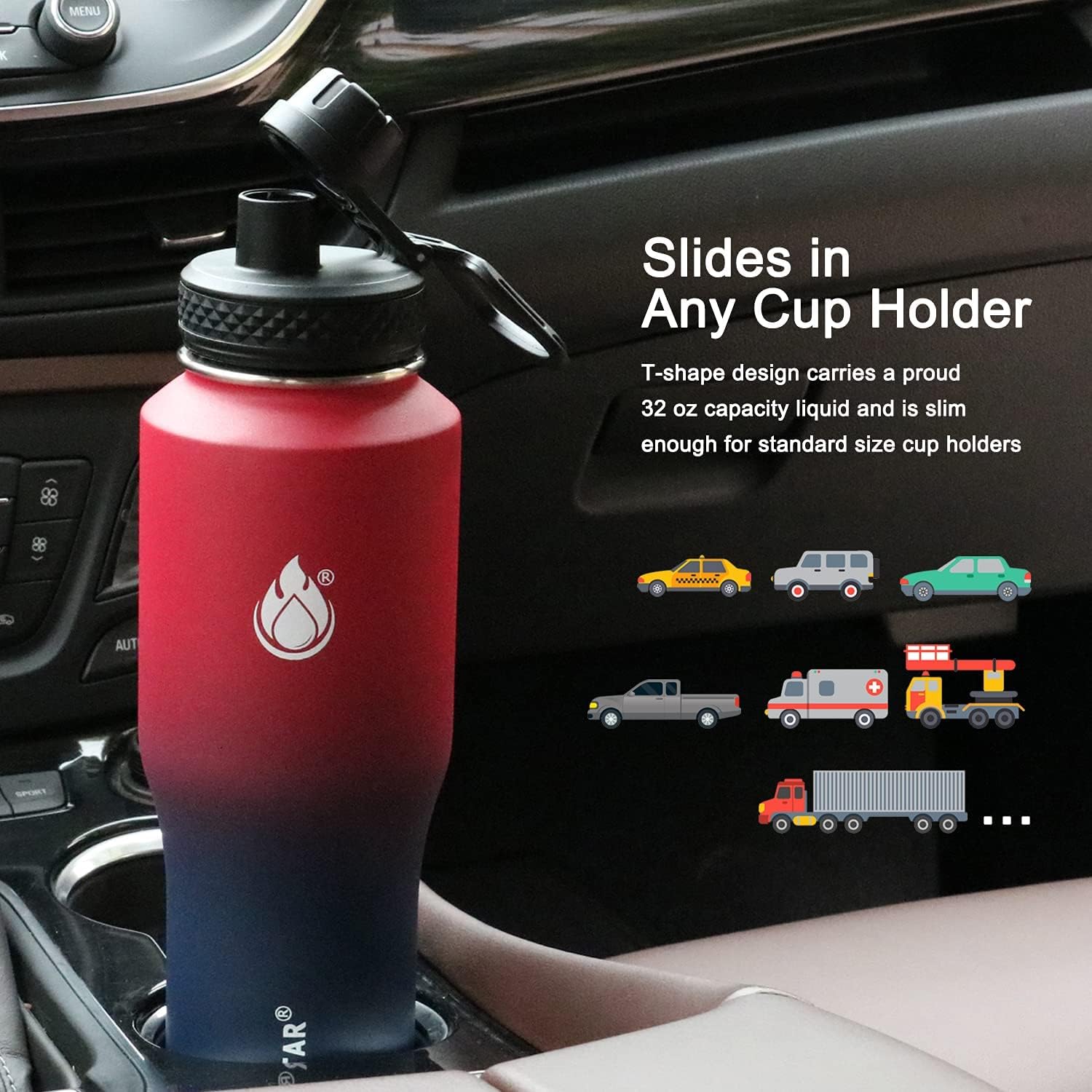 SENDESTAR 32oz Stainless Steel Water Bottle - Wide Mouth, Vacuum Insulated, Fits Car Cup Holders