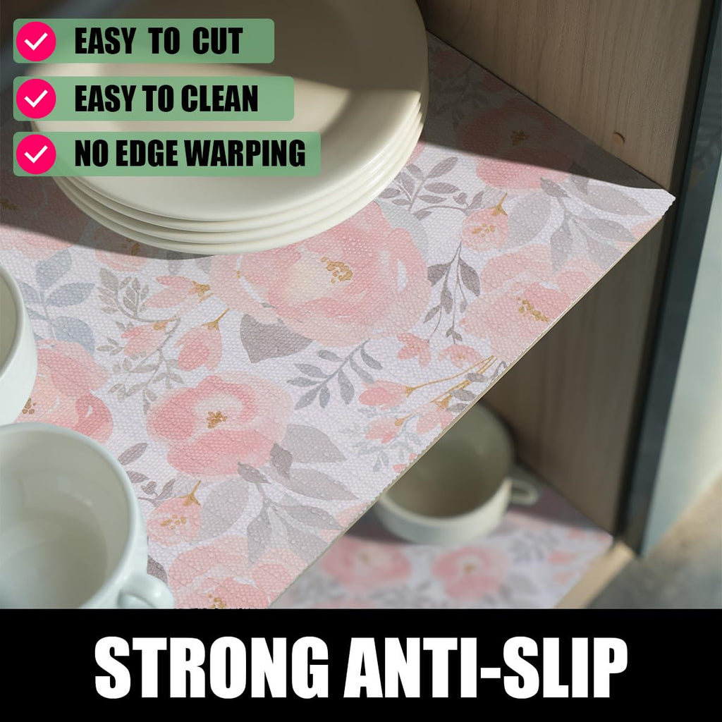 Amiitay Peony Shelf and Drawer Liner for Kitchen,Non-Adhesive and Strong Non-Slip Floral Valentine's Day Cabinet Drawer Liners for Kitchen Shelf, Waterproof Cupboard Liners,Easy to Clean,12IN x 10FT