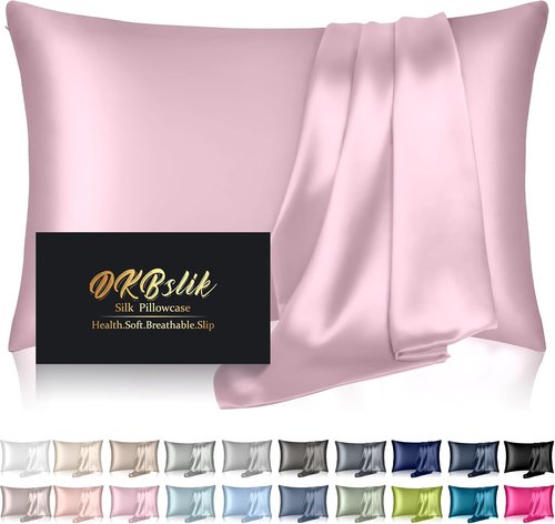 **Skiennix Mulberry Silk Pillowcase - Anti-Acne Cooling Sleep Cover, Standard Size, Light Pink**