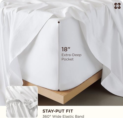Bedsure Bamboo Viscose Cooling Sheets, Rayon Cotton Serene Blend, PureWoven, Breathable & Buttery Soft Queen Size Bed Set, Deep Pocket Up to 18", Hotel Luxury Bedding for Hot Sleepers, White