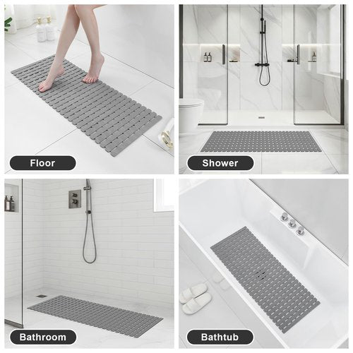 XIYUNTE Shower Mat Non Slip Bath Mat for Tub - 40 X 16 Inch PVC Bathtub Mat Non Slip Shower Mats for Inside Shower, Bath Tub Mat with Powerful Suction Cup, Easy to Cut and Dry, Grey