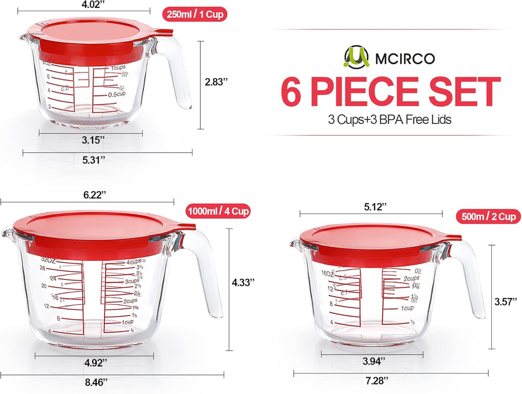 Skiennix 8-Piece Deep Glass Baking Dish Set - Includes Lids & 6 Measuring Cups for Kitchen Cooking