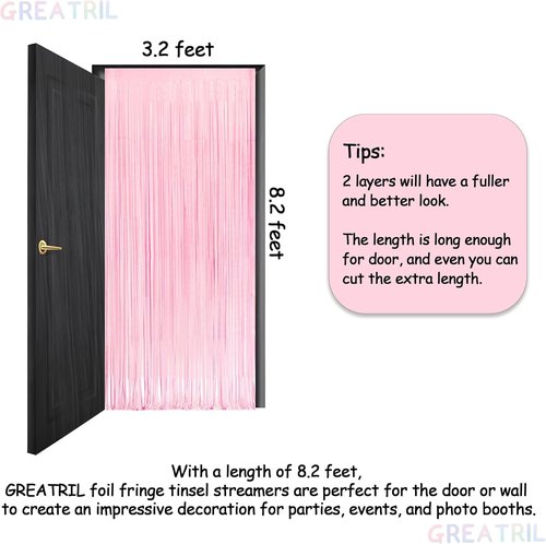 GREATRIL Photo Backdrop - Pink and Blue Foil Fringe Tinsel Streamers for Gender Reveal | 3.2ft X 8.2ft - 2 Packs