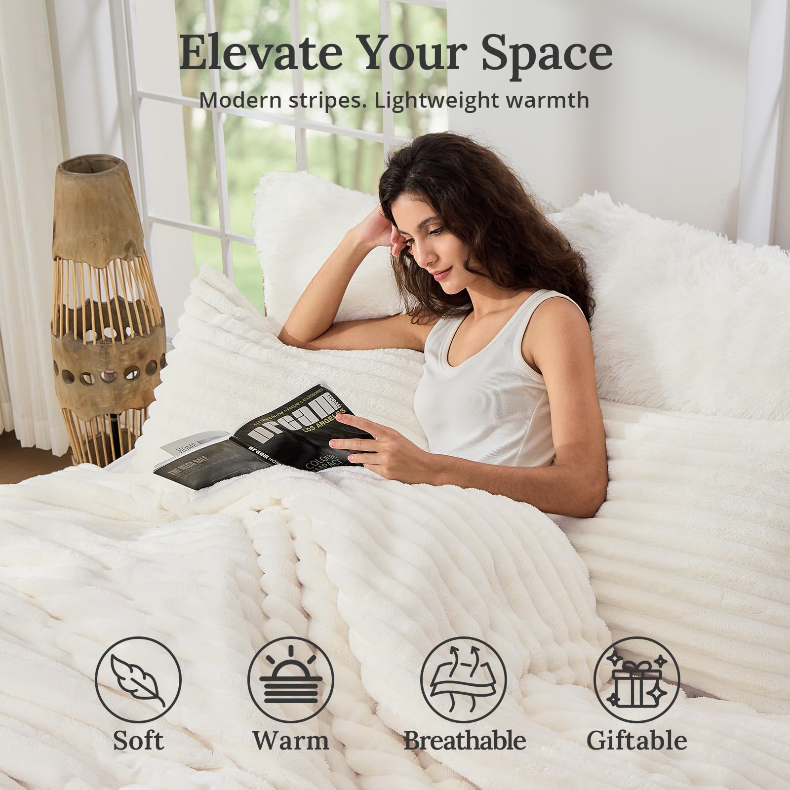 Sasttie Queen Comforter Set 3 Pieces - Super Soft Fleece Comforters Queen Size, 1 Luxury Warm Fuzzy Marshmallow Comforter with 2 Pillow Cases, Faux Fur Down Alternative Bedding Set, Cream White