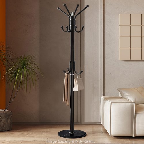 Kertnic Modern Coat Rack Freestanding with Natural Marble Base & Sturdy Metal Frame, 11 Hooks Hall Tree for Jackets, Hats, Bags, Entryway Organizer for Bedroom, Living Room, Closet (11 hooks-Black)