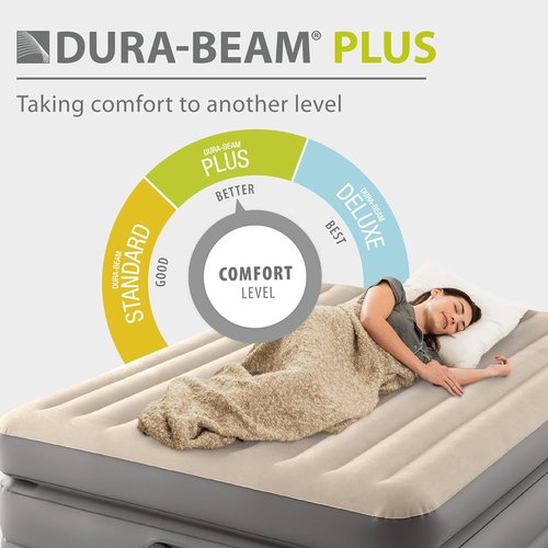 Intex Dura Beam Plus Air Mattress - Elevated Comfort with Built-In Electric Pump | Queen Size