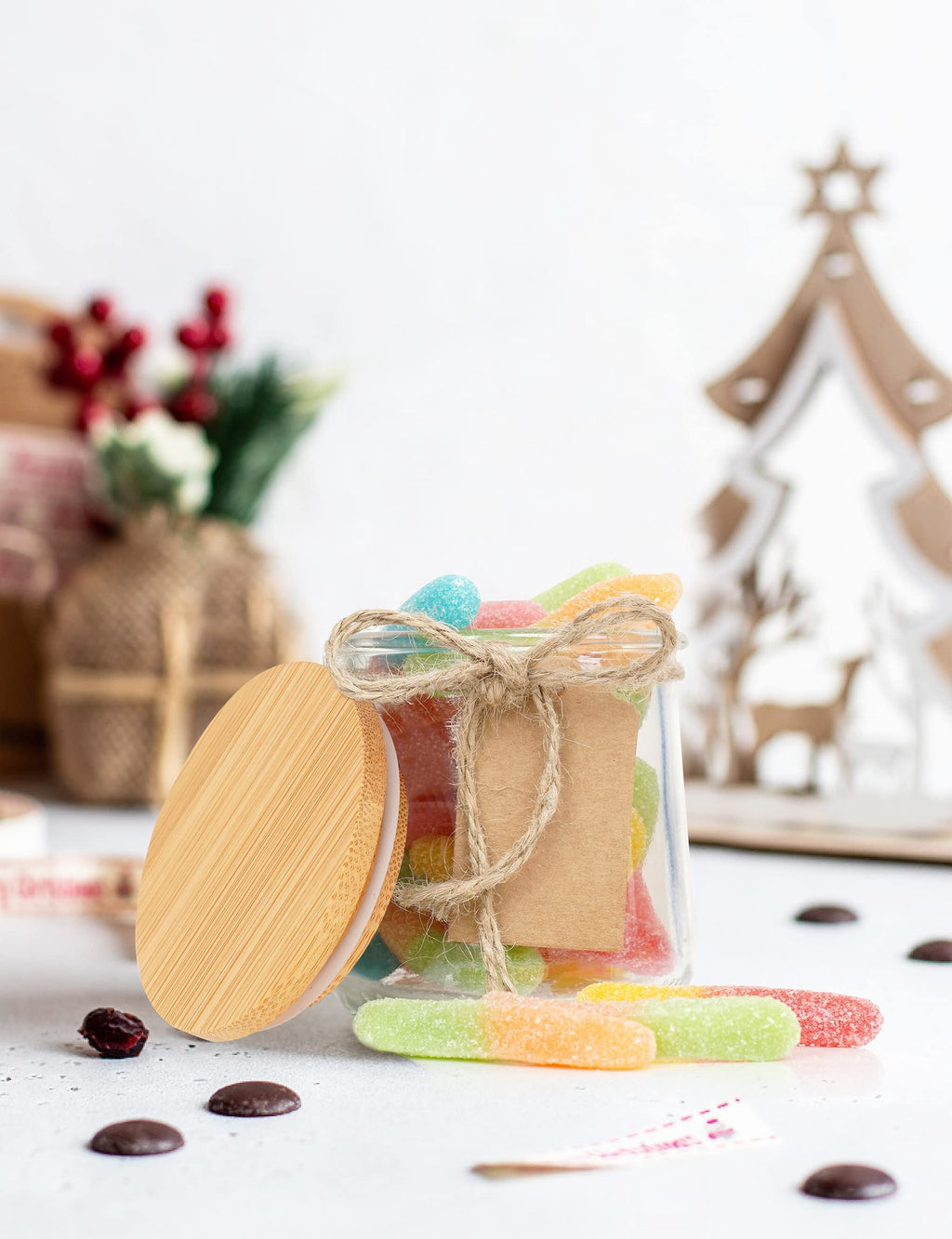 Oui Yogurt Lids Set - Bamboo & Wooden, Silicone Sealed, 12 Pack with Glass Storage Lids
