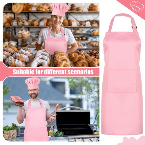SATINIOR 2 Pcs Chef Costume for Women Men Chef Hat Apron Set for Adult Baker Apron Hat for Cooking Cosplay(Pink)