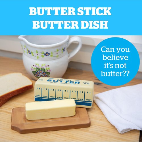 Novelty Butter Dish, Ceramic Butter Stick-Shaped Lid, Holds 1 Stick, Funny Eclectic Kitchen Decor