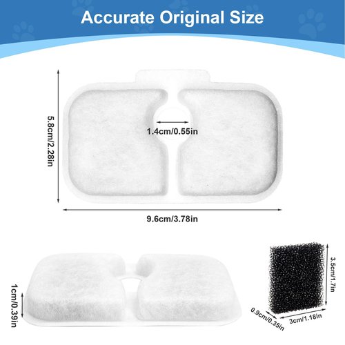 WEIKEY 24 Pcs Replacement Filters for Dockstream Cat Water Fountain PLWF105/PLWF115/PLWF005, 12 Pack Pet Water Fountain Filters with 12 Pack Pre-Filter Sponges, White