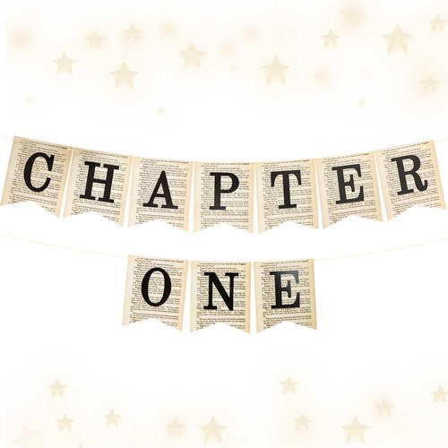 Chapter One Banner Sign A New Chapter Begins Banner Book Reading Themed decor Sign Garland for Wedding Baby Shower Retirement engagement Bridal Shower