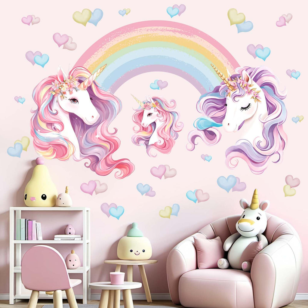 Unicorn Rainbow Wall Stickers for Girls: Peel and Stick Unicornio Cloud Wall Decals - Wall Art Decor Kids Supplies Ages 1 2 3 4 5 6 7 8 9 10 11 12 Year