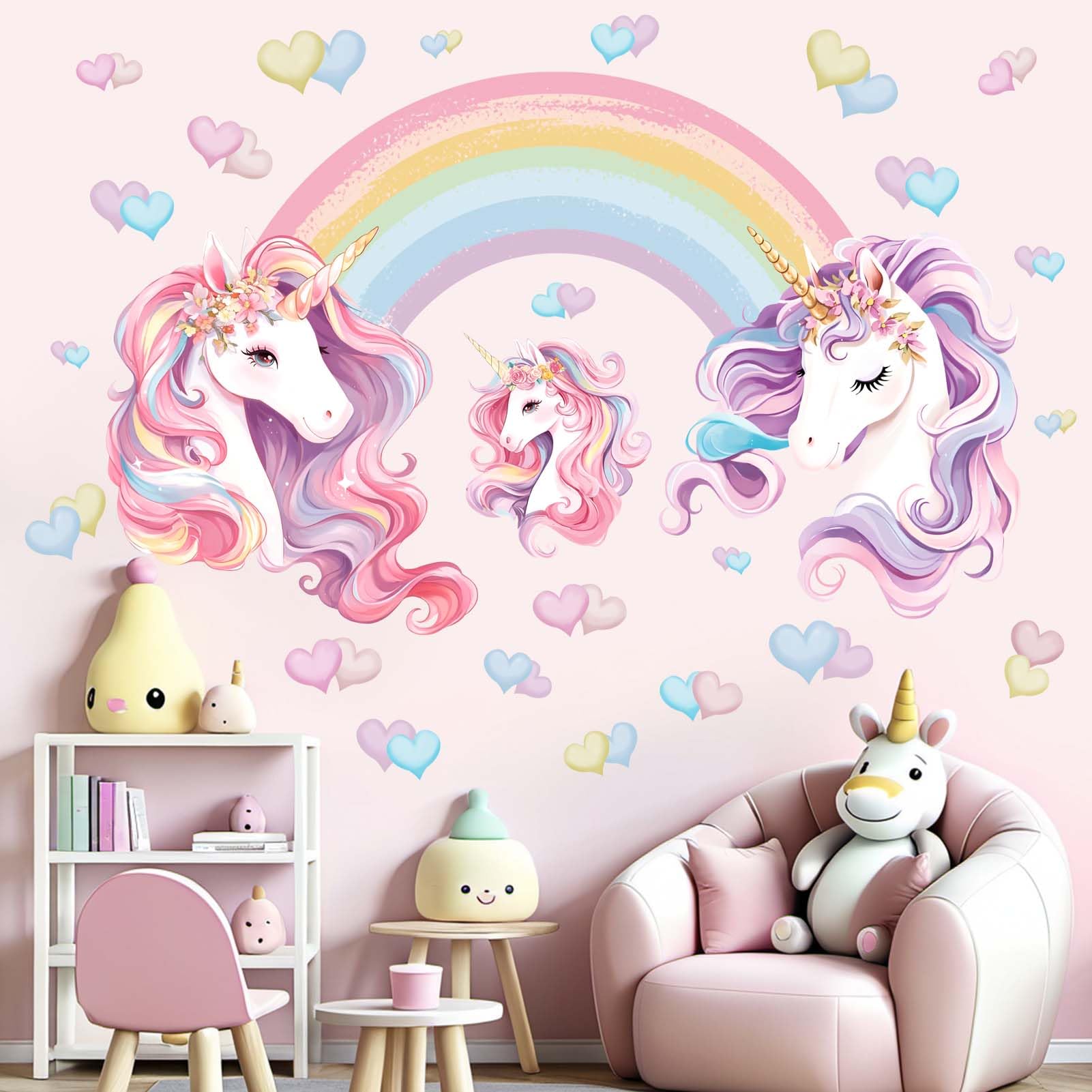 Unicorn Rainbow Wall Stickers for Girls: Peel and Stick Unicornio Cloud Wall Decals - Wall Art Decor Kids Supplies Ages 1 2 3 4 5 6 7 8 9 10 11 12 Year