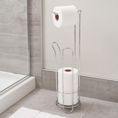 iDesign Classico Metal Toilet Tissue Roll Reserve Organizer for Bathroom, Compact Organizer, Holds 4 Rolls of Toilet Paper, Chrome