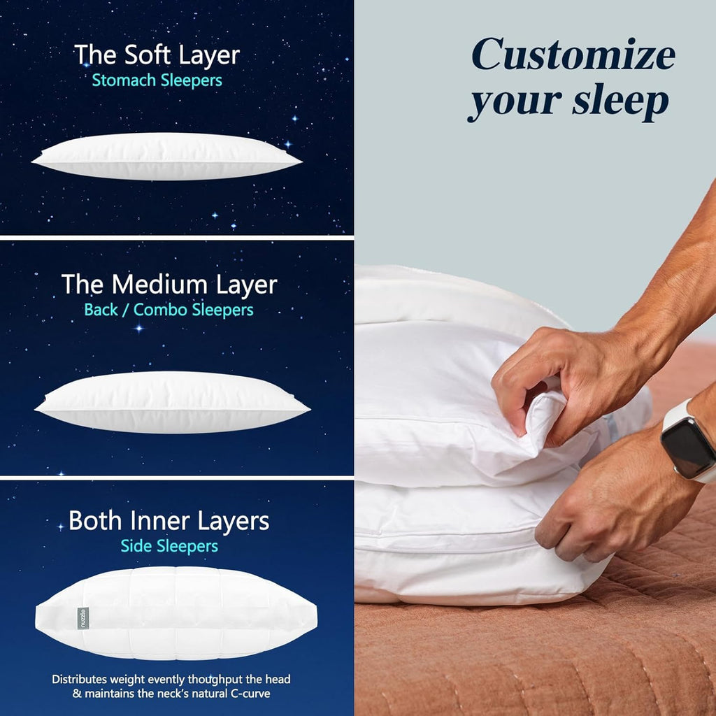 Regine Switzerland Queen Size Cooling Pillows Set of 2 - Adjustable Soft Firm Luxury for All Sleep Positions