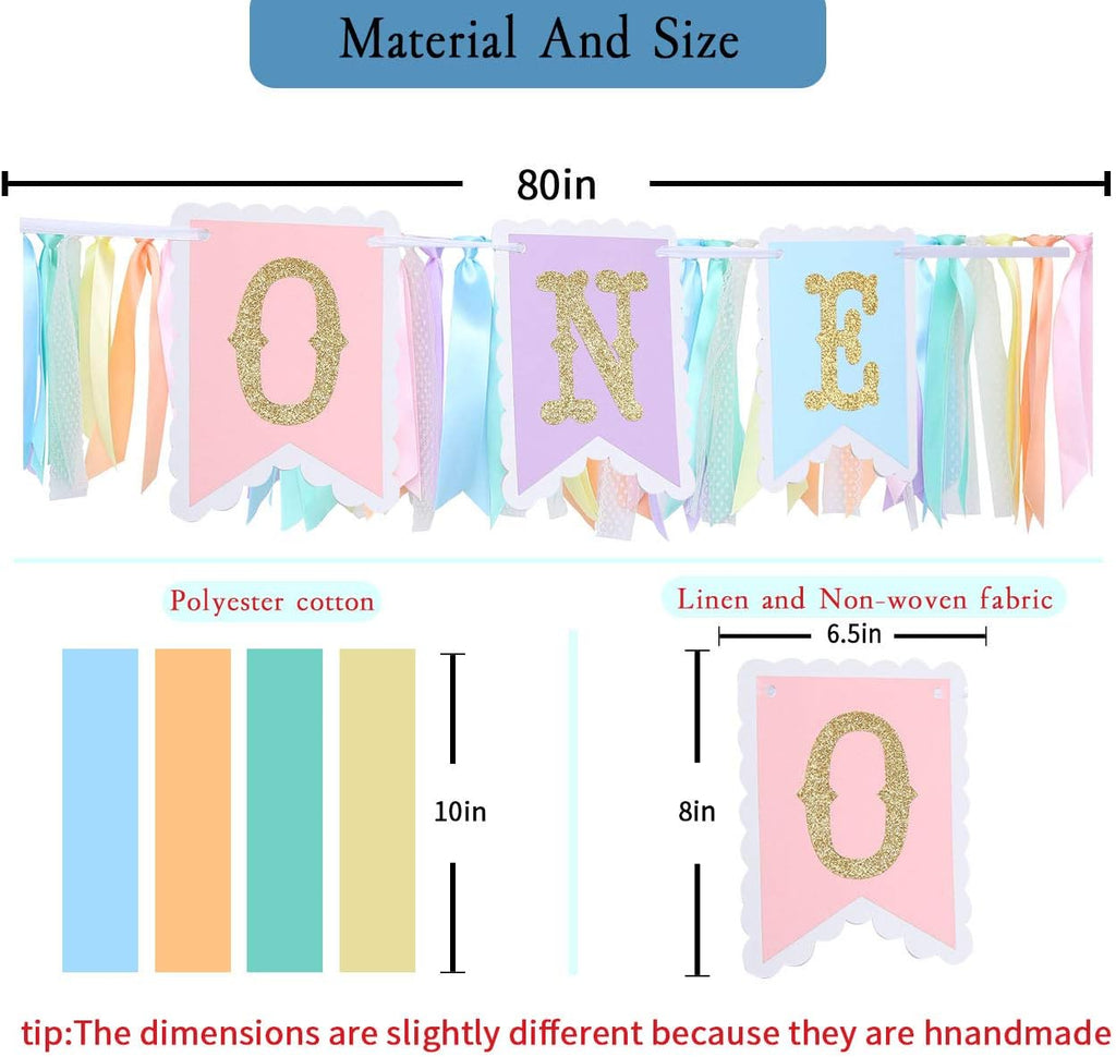 Rainbow High Chair Banner - Colorful 1st Birthday Photo Prop for Baby Girl Smash Cake, Macarons Theme