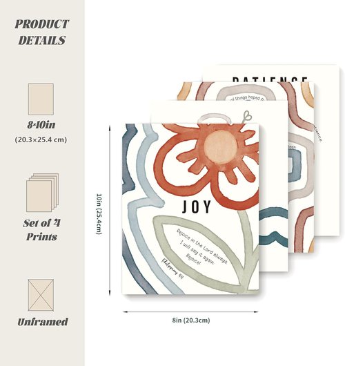 LARTSFRO Jesus Bible Kids Wall Decor - Boho Christian Art Prints | Set of 4 Unframed 10x8 Inch Posters