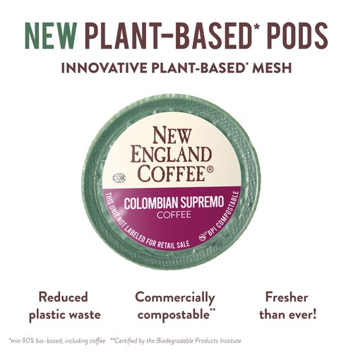 New England Coffee Colombian Supremo Medium Roast Single Serve Pods, 32ct Box (Pack of 4)
