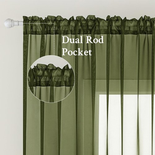 MIULEE 2 Panels Solid Color Sheer Window Curtains Elegant Window Voile Panels/Drapes/Treatment for Bedroom Living Room (54X84 Inches Olive Green)