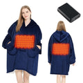 Homemate Heated Wearable Blanket Hoodie - with Battery Pack 7.4V - Oversized Electric Blanket Hoodie for Women Men - Warm Cordless Heated Shawl Portable Heated Robe (Blue)