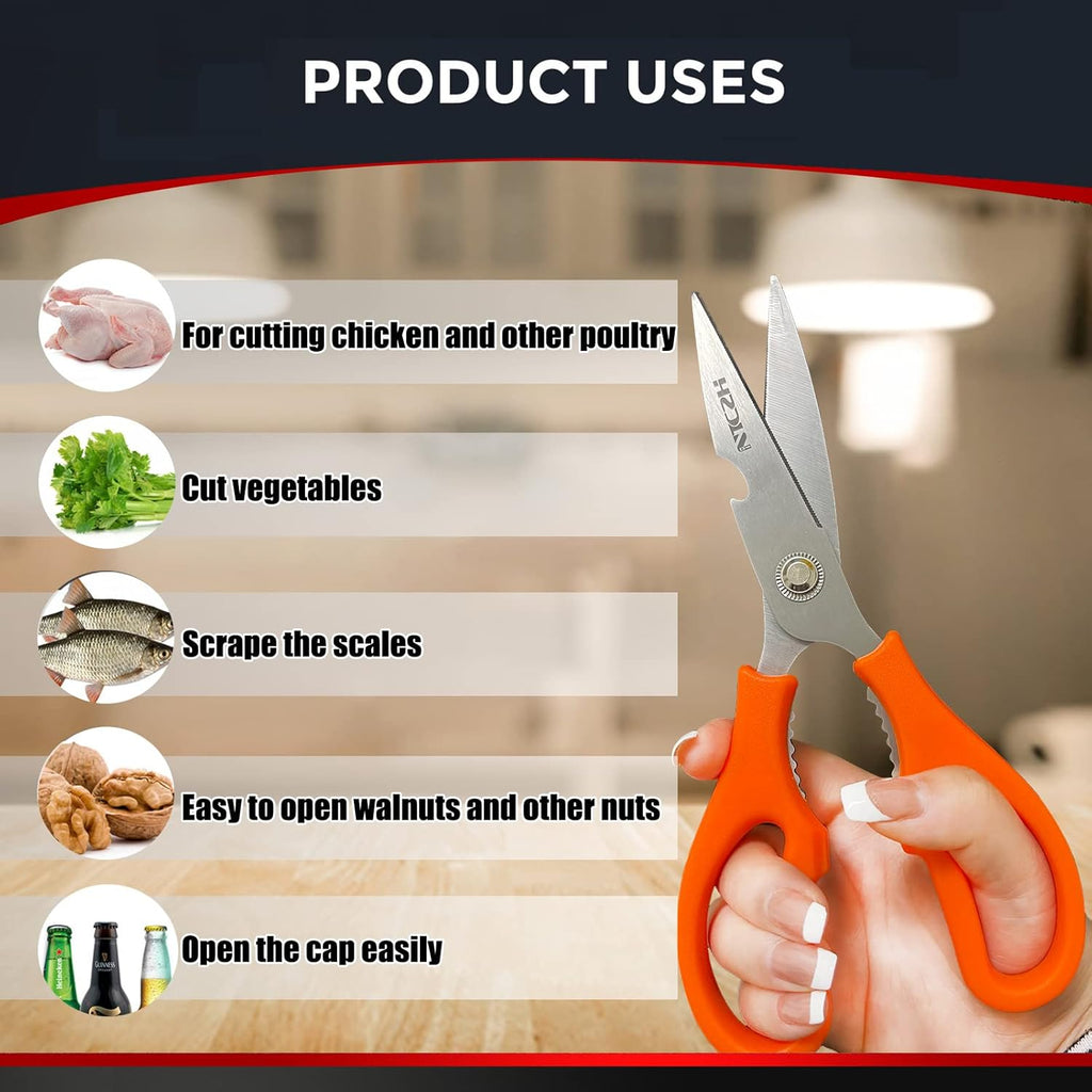 Skiennix Kitchen Shears - Multi-Function Heavy Duty Stainless Steel Utility Scissors | Dishwasher Safe, White