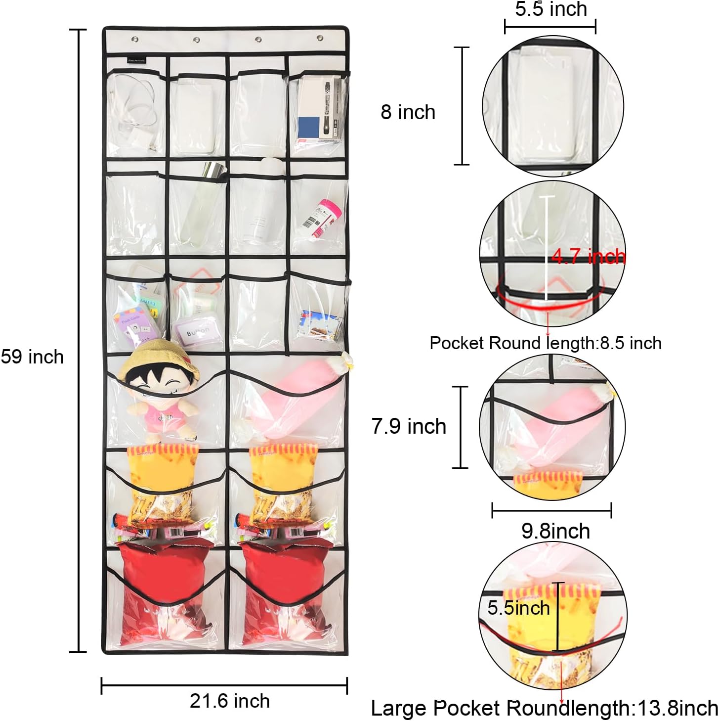 Skiennix Extra Large Over Door Shoe Organizer - 12+6 Pockets with 4 Hooks | Crystal Clear, White (59" x 21.6")