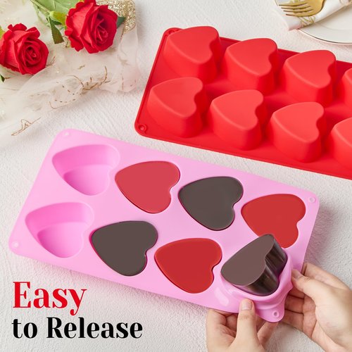 CLUEWR 3 Pack Heart Shape Molds, 8 Cavities Non-Stick Silicone Chocolate Molds for Candy, Mini Cake, Jello, Gummy, Ice Cube, Soap